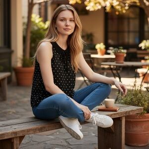 H&M Divided Sheer Polka Dot Blouse Peter Pan Collar with String Bow Size 6